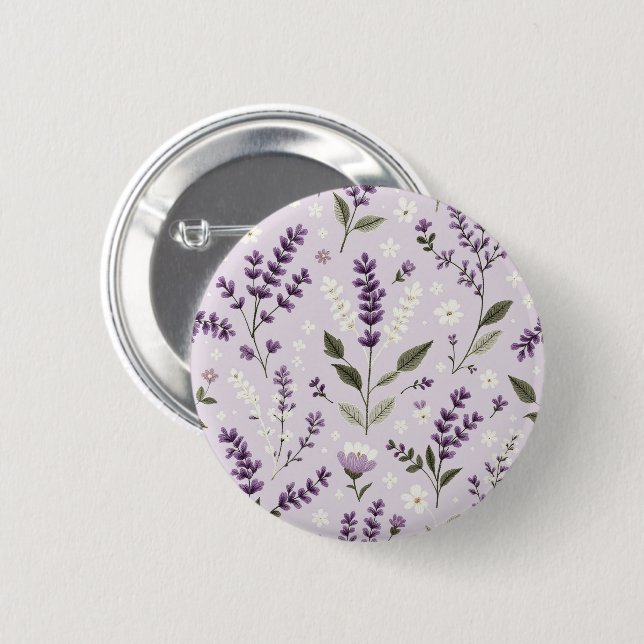 Badge Rond 5 Cm Lavender Whispers - Folk Botanical Motif Button (Devant & derrière)
