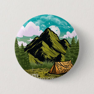 Badge Rond 5 Cm L'aventure attend, heureux camping vacances en ple
