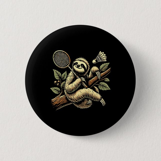 Badge Rond 5 Cm Lazy Sloth Dminton Player Shutting 1 (Devant)