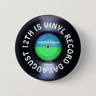 Badge Rond 5 Cm Le 12 août est le jour du record du vinyle