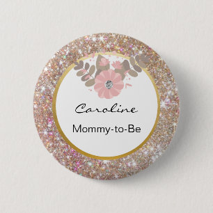 Badge Rond 5 Cm Le baby shower de rose de parties scintillantes