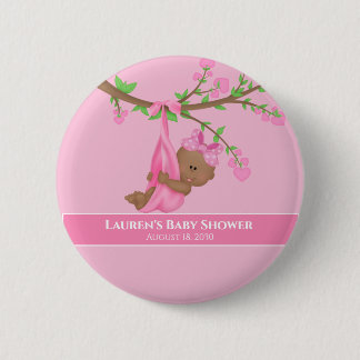 Badge Rond 5 Cm Le Baby shower rose mignon de la fille afro-améric