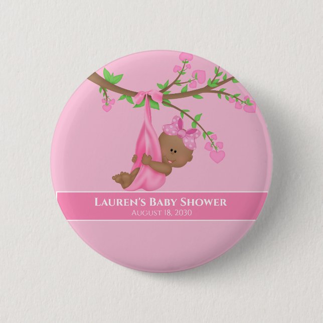 Badge Rond 5 Cm Le Baby shower rose mignon de la fille afro-améric (Devant)