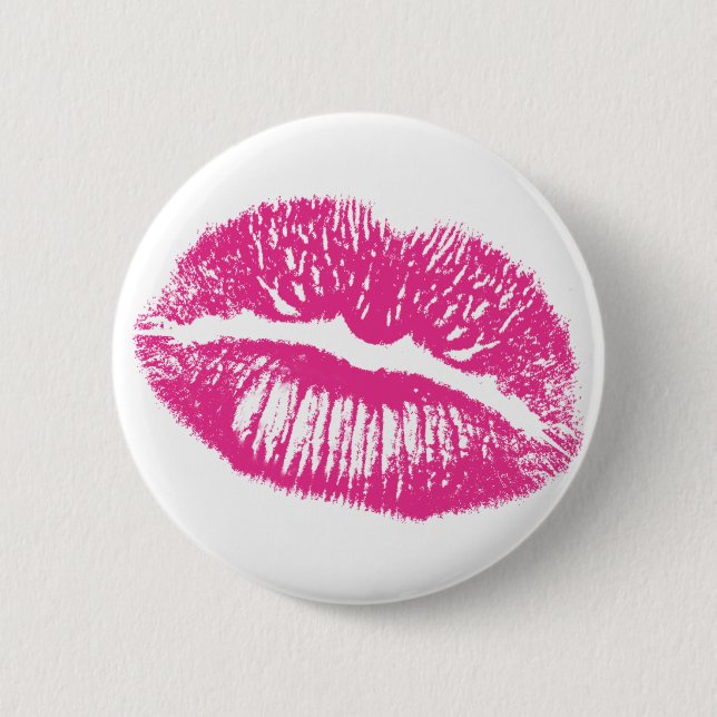 Badge Rond 5 Cm Le Baiser, Lèvres Roses (Devant)