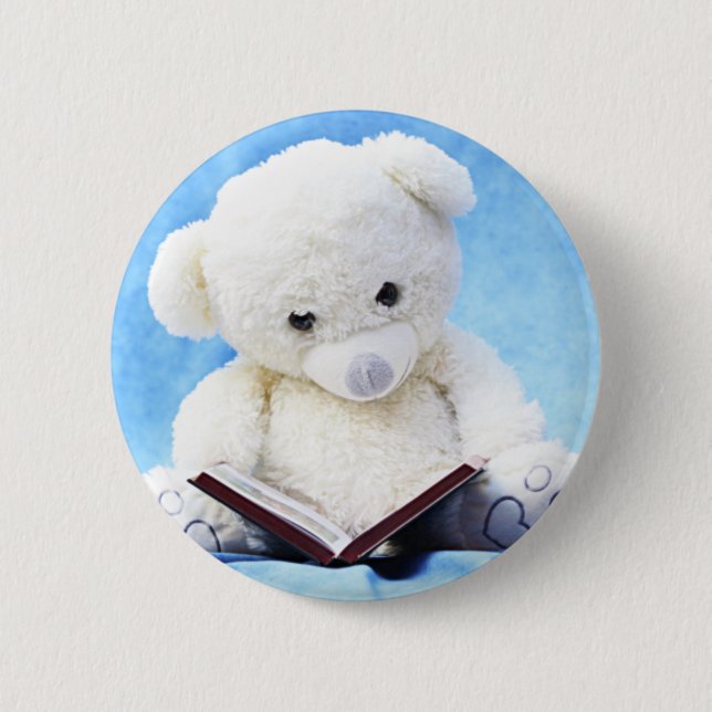 Badge Rond 5 Cm Le bel ours de nounours blanc a lu le livre (Devant)