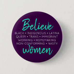 Badge Rond 5 Cm Le bouton "croyez femmes" [en pourpre et aqua]