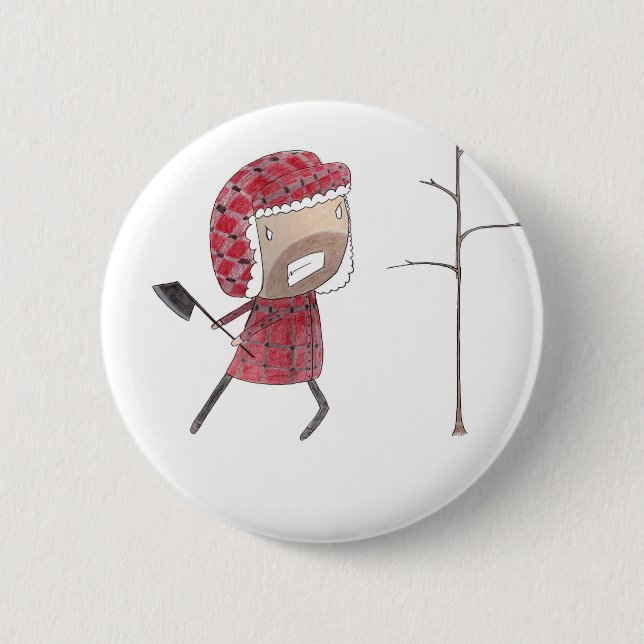 Badge Rond 5 Cm Le bûcheron coupe l'arbre (Devant)