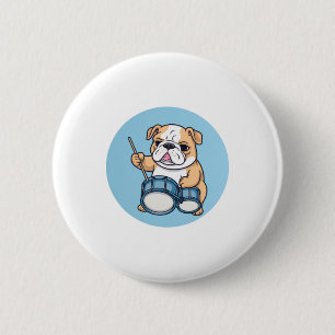 Badge Rond 5 Cm Le Bulldog qui tambourine Rythmes et Bulldog Groov