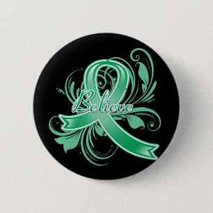 Badge Rond 5 Cm Le Cancer de foie croient le ruban de Flourish
