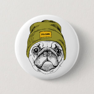 Badge Rond 5 Cm Le carlin   de hippie il fait frais