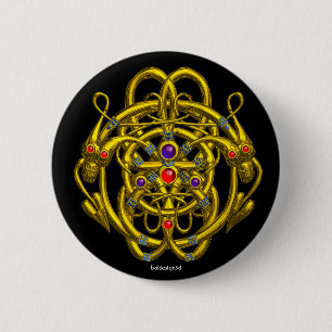 BADGE ROND 5 CM LE CÉLTIQUE D'OR CONTIENT DES DRAGONS DOUX