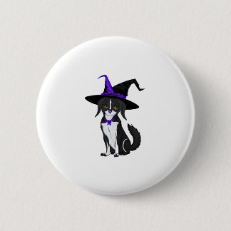 Badge Rond 5 Cm Le Chat Noir À La Fête D'Halloween. Autocollant
