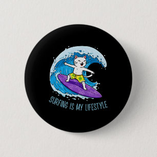 Badge Rond 5 Cm Le chat surfe sur une vague - Le surf est mon styl