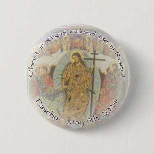 Badge Rond 5 Cm Le Christ chrétien orthodoxe est ressuscité ENG 2.