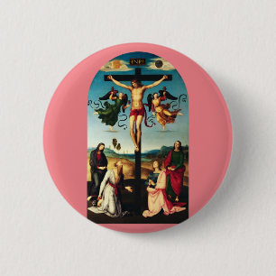 Badge Rond 5 Cm Le Christ crucifié avec la Vierge Marie