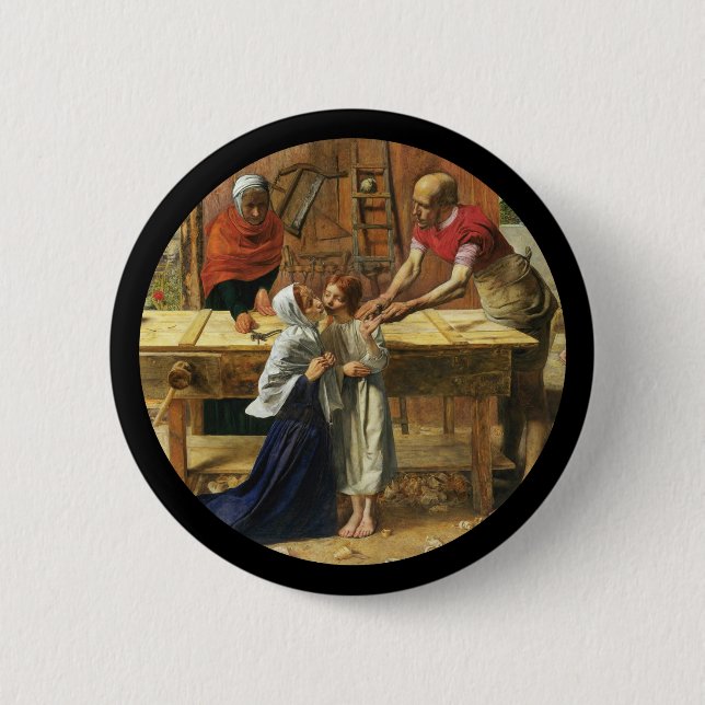 Badge Rond 5 Cm Le Christ dans la boutique de charpentier de son p (Devant)