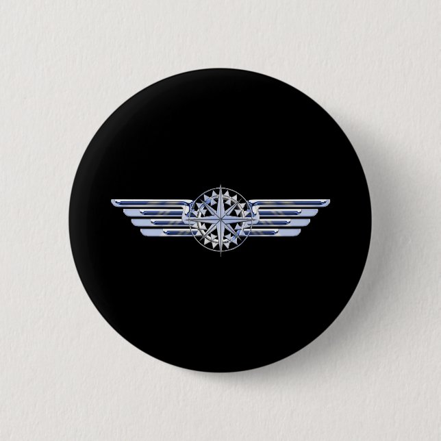 Badge Rond 5 Cm Le chrome pilote d'air aiment la boussole d'ailes (Devant)