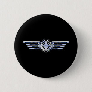 Badge Rond 5 Cm Le chrome pilote d'air aiment la boussole d'ailes