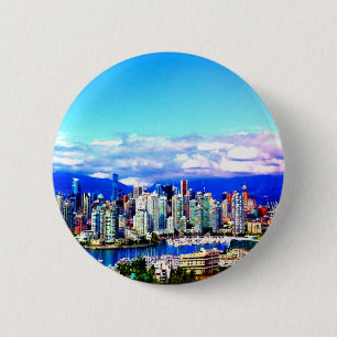 Badge Rond 5 Cm le ciel d'horizon de Vancouver Canada opacifie des
