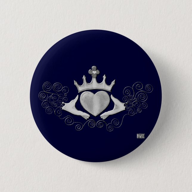 Badge Rond 5 Cm Le Claddagh (Argent) (Devant)
