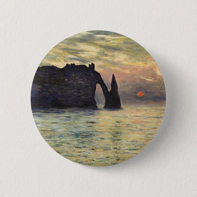 Badge Rond 5 Cm Le Cliff Etretat, coucher de soleil de Claude Mone (Devant)
