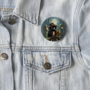 Badge Rond 5 Cm Le corbeau alimenté par le café