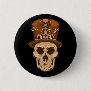 Badge Rond 5 Cm Le crâne de Steampunk en haut du chapeau Thunder_
