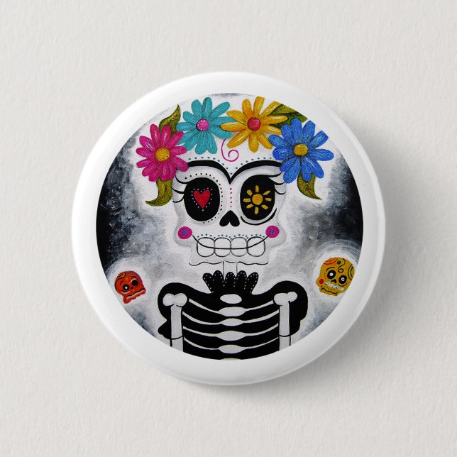 Badge Rond 5 Cm Le crâne fleuri (Devant)