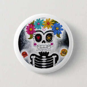 Badge Rond 5 Cm Le crâne fleuri