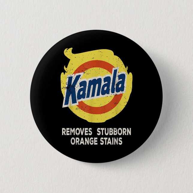 Badge Rond 5 Cm Le détergent Kamala élimine les taches d'orange tê (Devant)