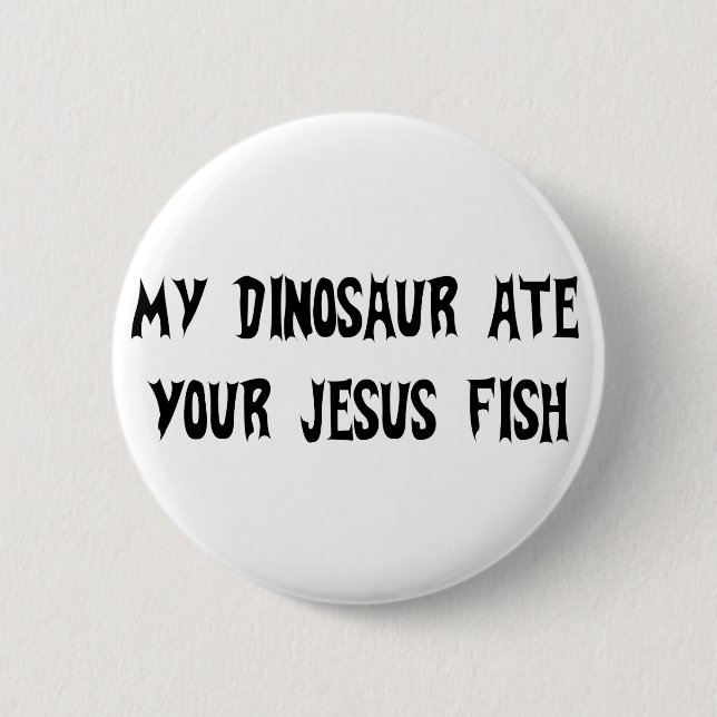 Badge Rond 5 Cm Le dinosaure mange des poissons de Jésus (Devant)