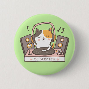 Badge Rond 5 Cm Le DJ mignon rayent le bouton de chat de Kitty
