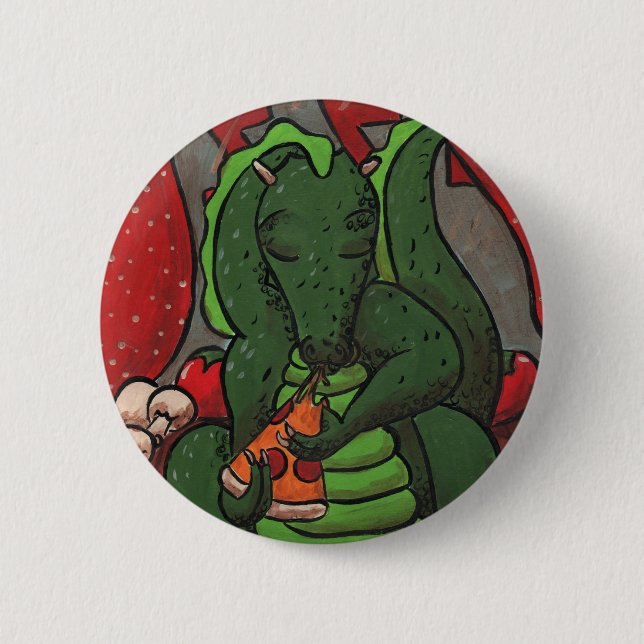 Badge Rond 5 Cm Le dragon et la pizza (Devant)