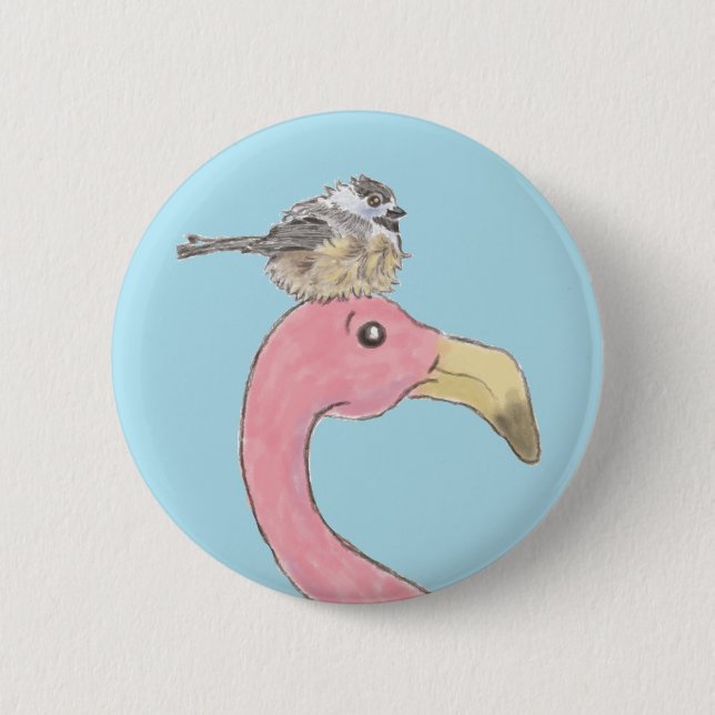 Badge Rond 5 Cm Le Flamant rose Rose Trouve Son Épingle Bouton D'H (Devant)