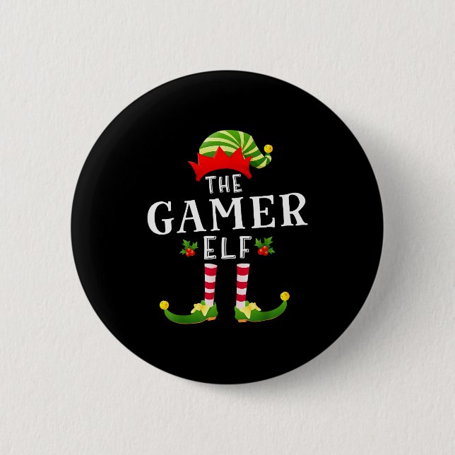 Badge Rond 5 Cm Le Gamer Elf Noël Pyjama Assorti  (Devant)