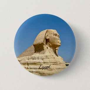 Badge Rond 5 Cm Le Grand Sphinx de Gizeh contre un ciel bleu clair