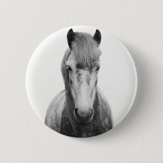 Badge Rond 5 Cm Le gris, le cheval, noir et blanc (Devant)