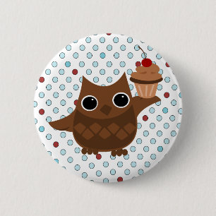 Badge Rond 5 Cm Le hibou et le petit gâteau
