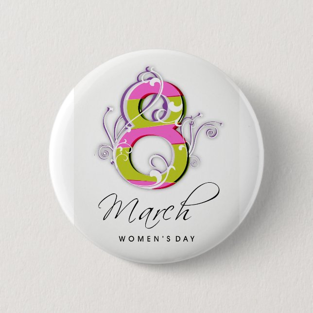 Badge Rond 5 Cm Le jour des femmes avec le nombre fleuri 8 (Devant)