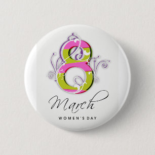 Badge Rond 5 Cm Le jour des femmes avec le nombre fleuri 8