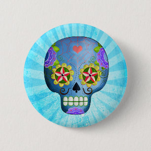 Badge Rond 5 Cm Le jour du crâne bleu mort de sucre