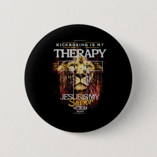 Badge Rond 5 Cm Le kickboxing est ma thérapie Jésus mon sauveur Co