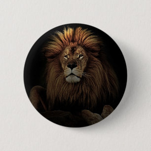 Badge Rond 5 Cm Le lion fier d'or Afrique