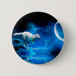 Badge Rond 5 Cm Le loup indien et la pleine lune