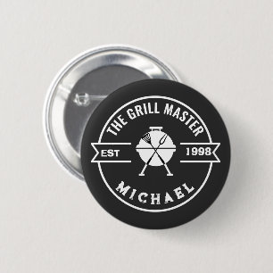Badge Rond 5 Cm Le Maître du Grill Année de Création Nom
