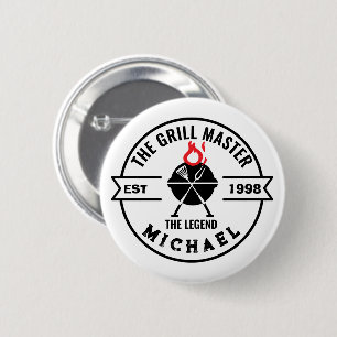 Badge Rond 5 Cm Le Maître du Grill Année d'Origine Nom Flamme