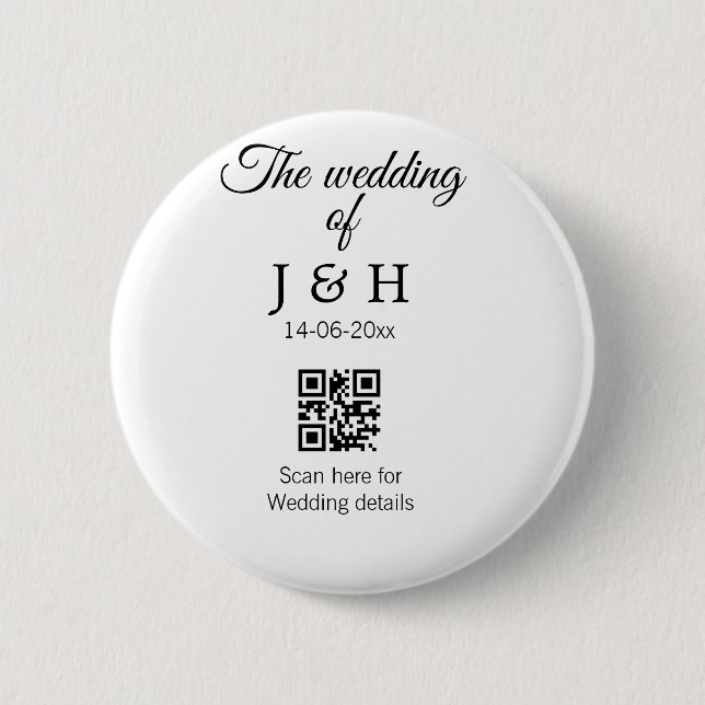 Badge Rond 5 Cm Le mariage d'ajouter le nom de couple QR code scan (Devant)