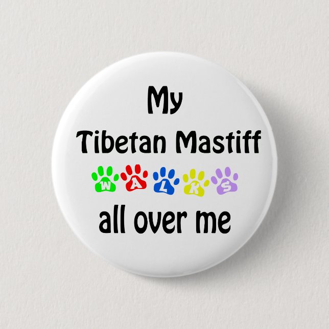 Badge Rond 5 Cm Le Mastiff Tibétain marche design (Devant)