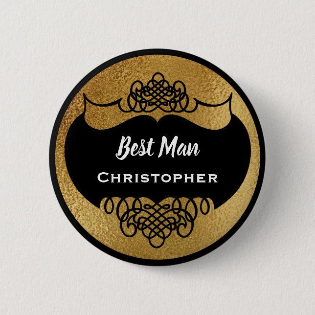 Badge Rond 5 Cm Le meilleur or de Faux d'étiquette de nom d'homme (Devant)