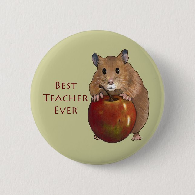 Badge Rond 5 Cm Le meilleur professeur jamais : Hamster avec Apple (Devant)